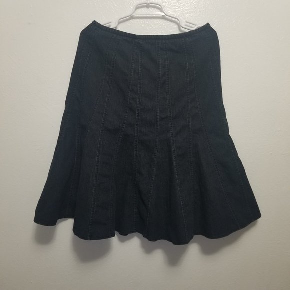 Larry Levine Black Stretch Flared Denim Skirt 10 - Picture 3 of 12